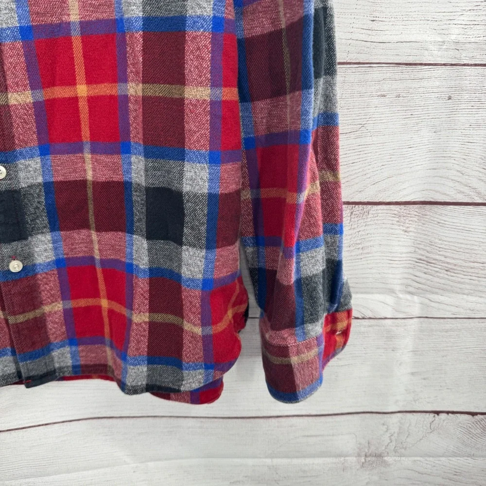 The North Face Mens Large Red Plaid Flannel Button Down Shirt Long Sleeve Cotton